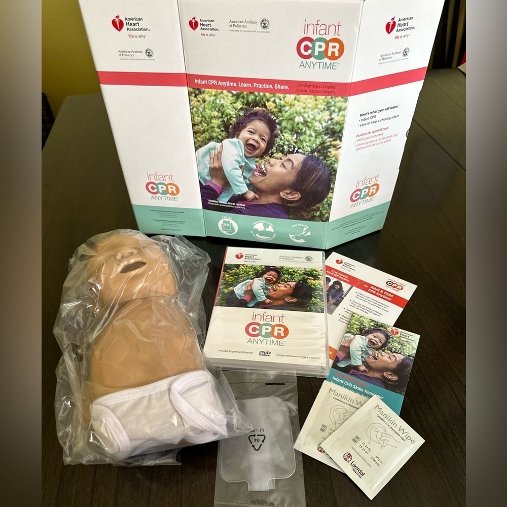 New Infant CPR Doll Anytime Kit AHA Heart Association DVD Training +Baby Manikin